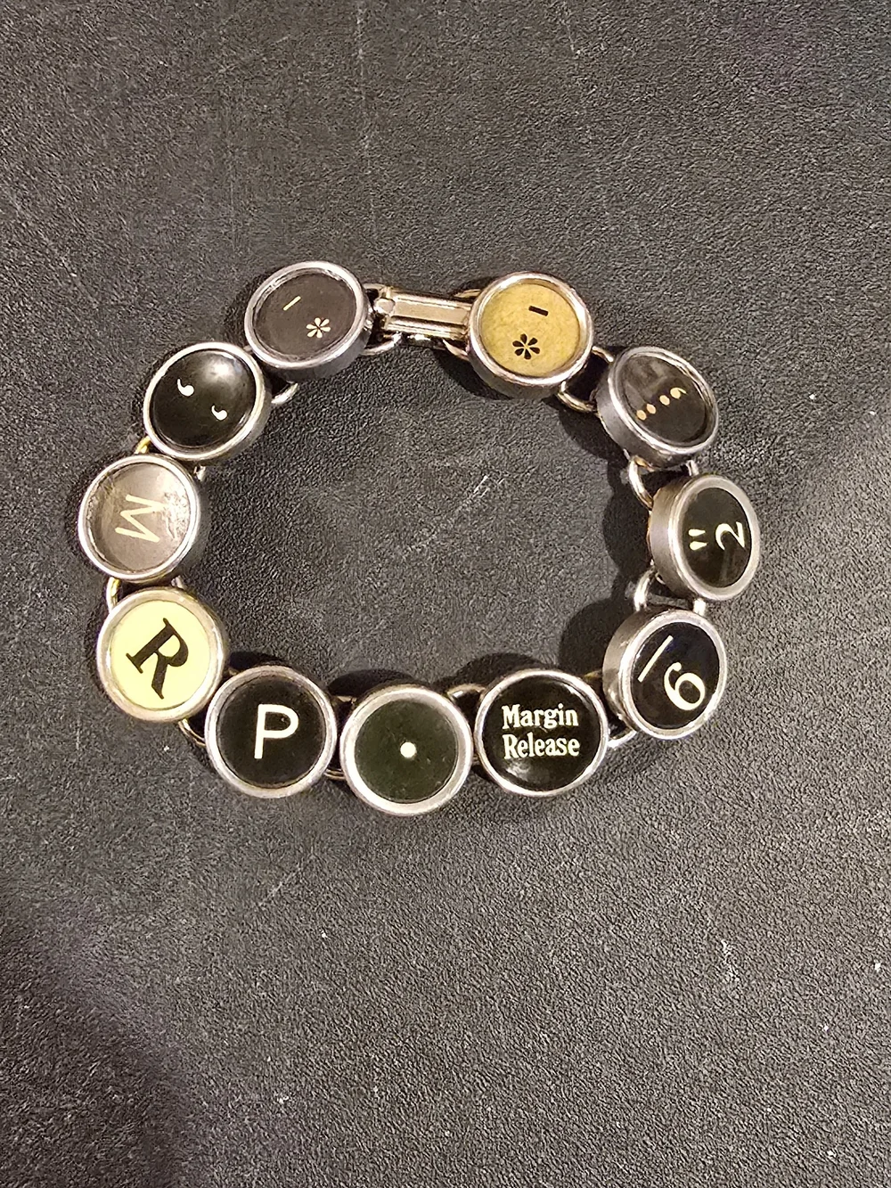 Vintage Typewriter Key Bracelet - Yellow and Black